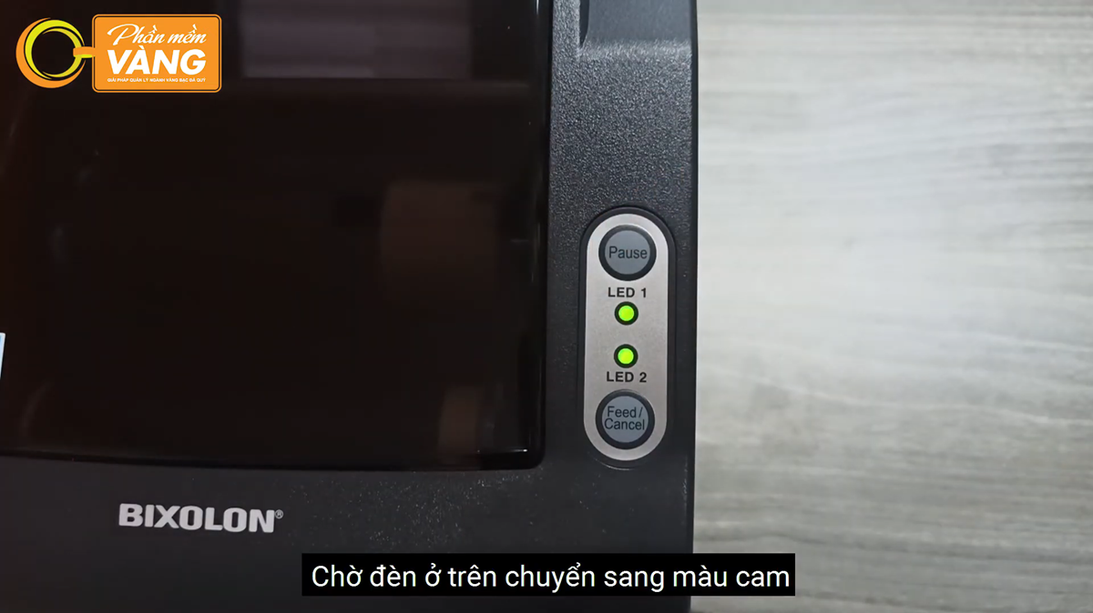 Thao tác để máy in tem Bixolon nhận dạng tem (feed máy) - Phần Mềm Vàng