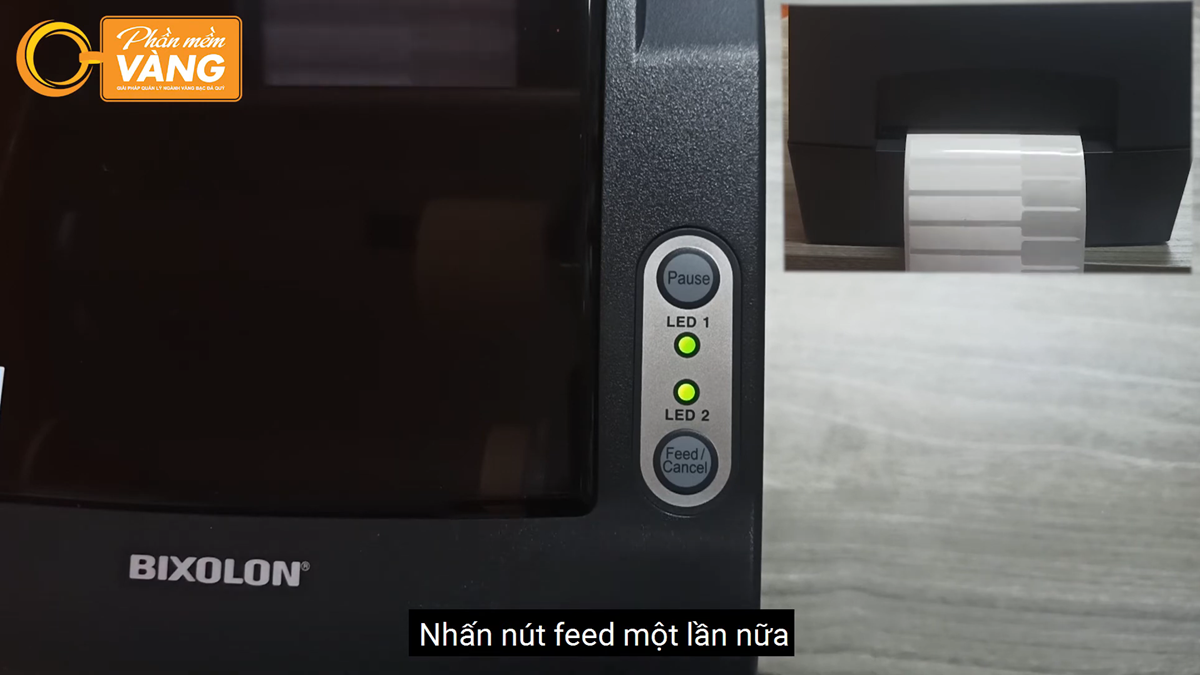 Thao tác để máy in tem Bixolon nhận dạng tem (feed máy) - Phần Mềm Vàng