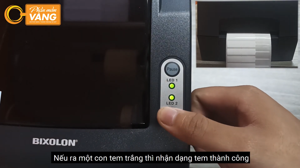 Thao tác để máy in tem Bixolon nhận dạng tem (feed máy) - Phần Mềm Vàng