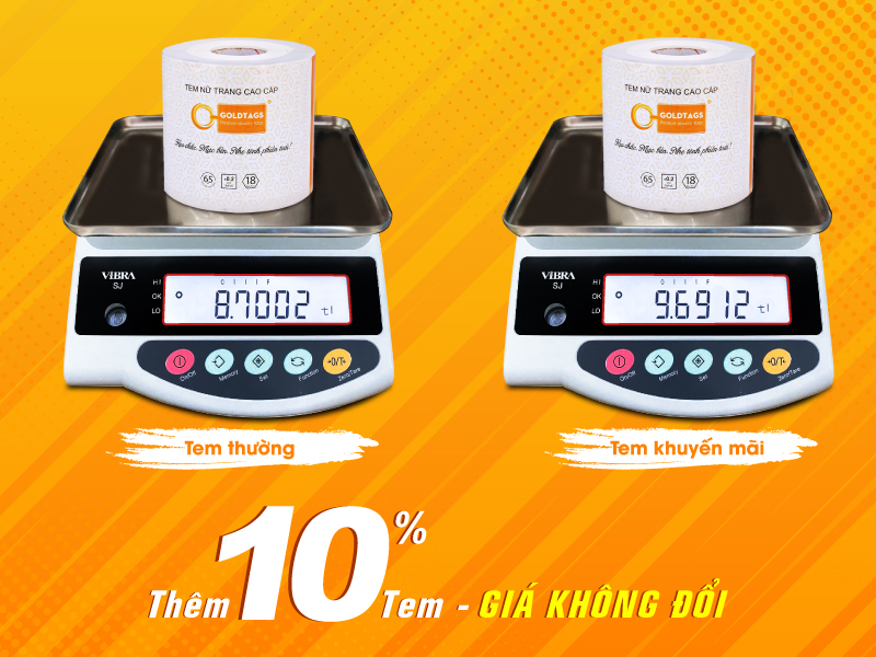 Khuyến mãi tem Goldtags: Thêm 10% giá không đổi